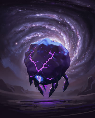 The Collapsar, a huge cracked violet orb leaking light, looming over the zone 1 sky.